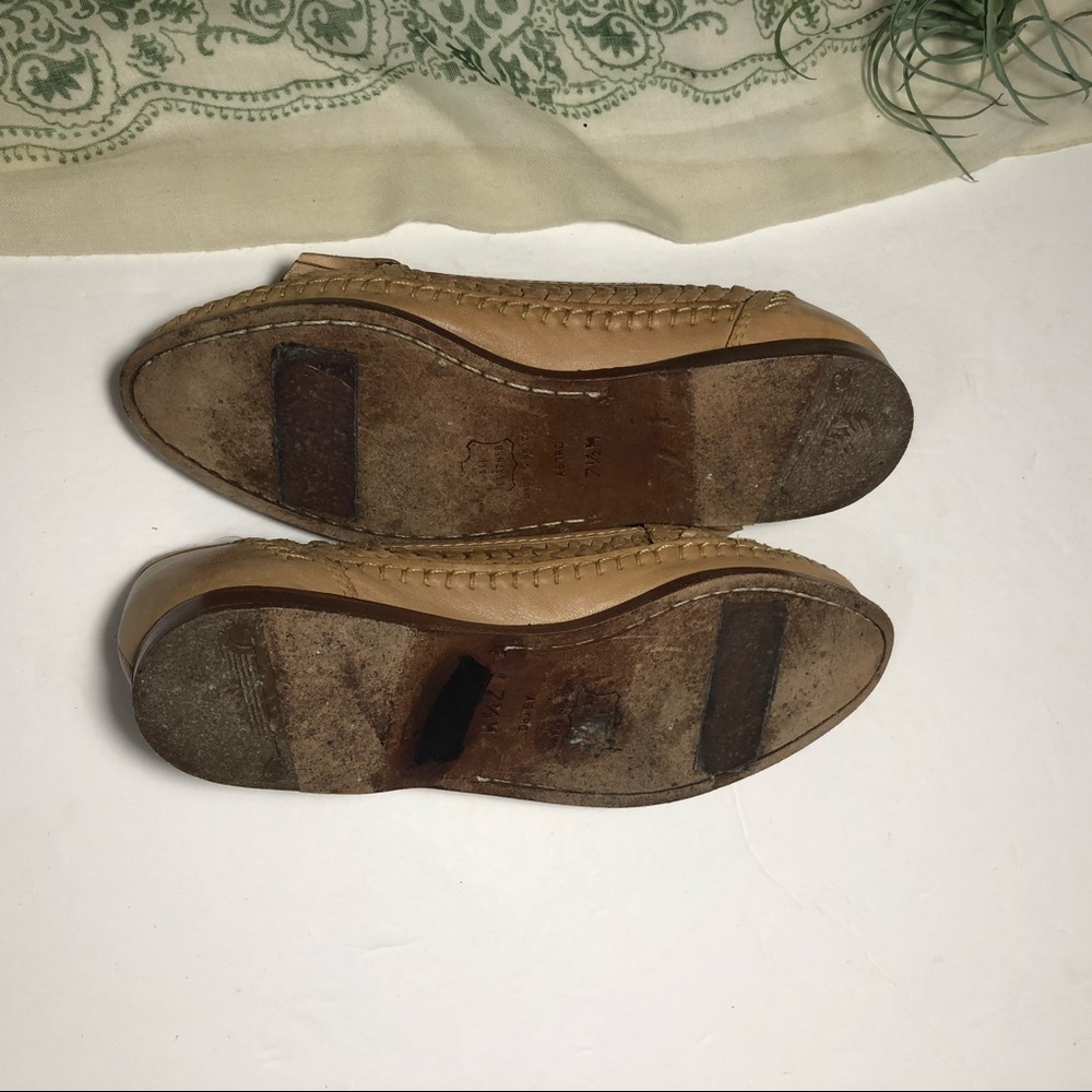 Vtg Marc Alpert Woven Leather Fringe Slip on Flats - Picture 8 of 8